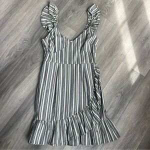 Altar'd State Green Striped Ruffle Sleeveless Mini Dress, Size M